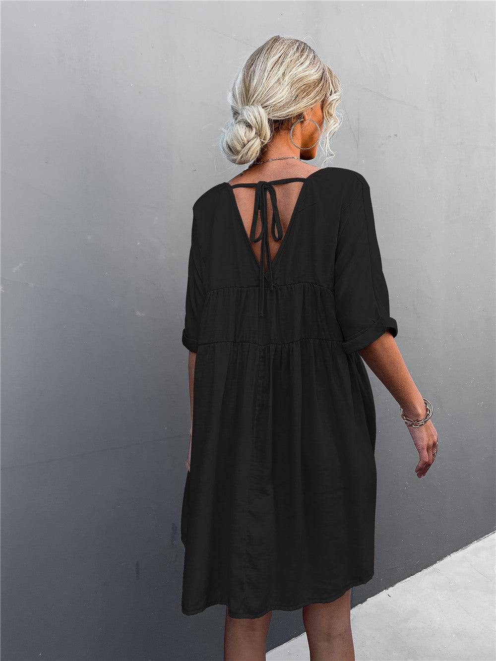 Cheers To Summer Pocketed Tassel Dress - Black
