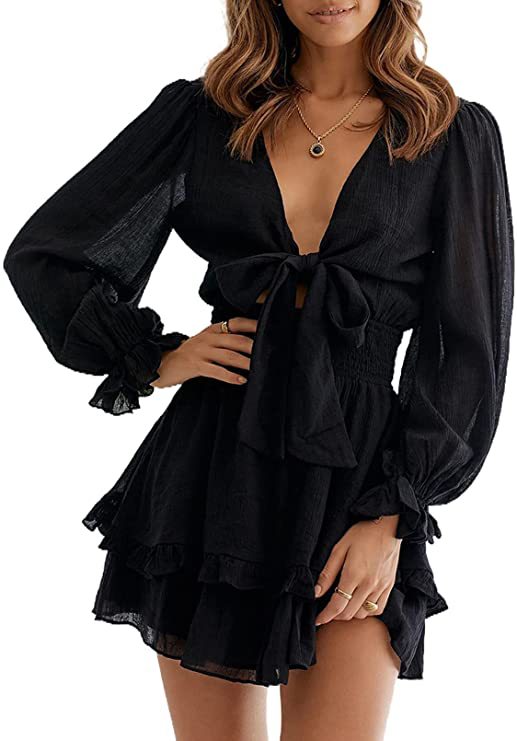 Cartwheel Lace Tiered Cutout Dress - Black