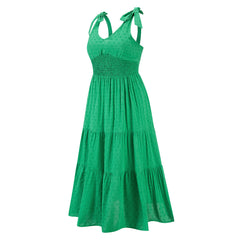 Parisa Embroidered Tiered Midi Dress - Green