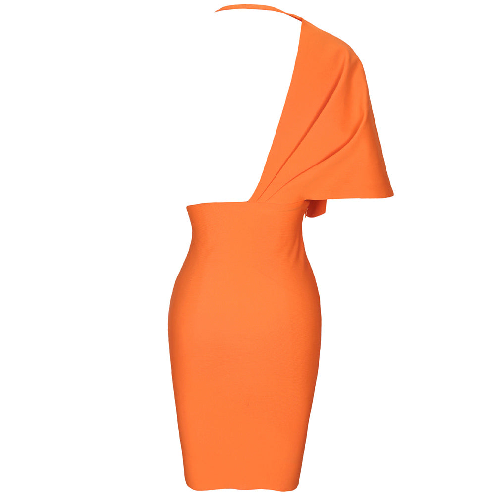 Halter Short Sleeve Asymmetrical Mini Bandage Dress