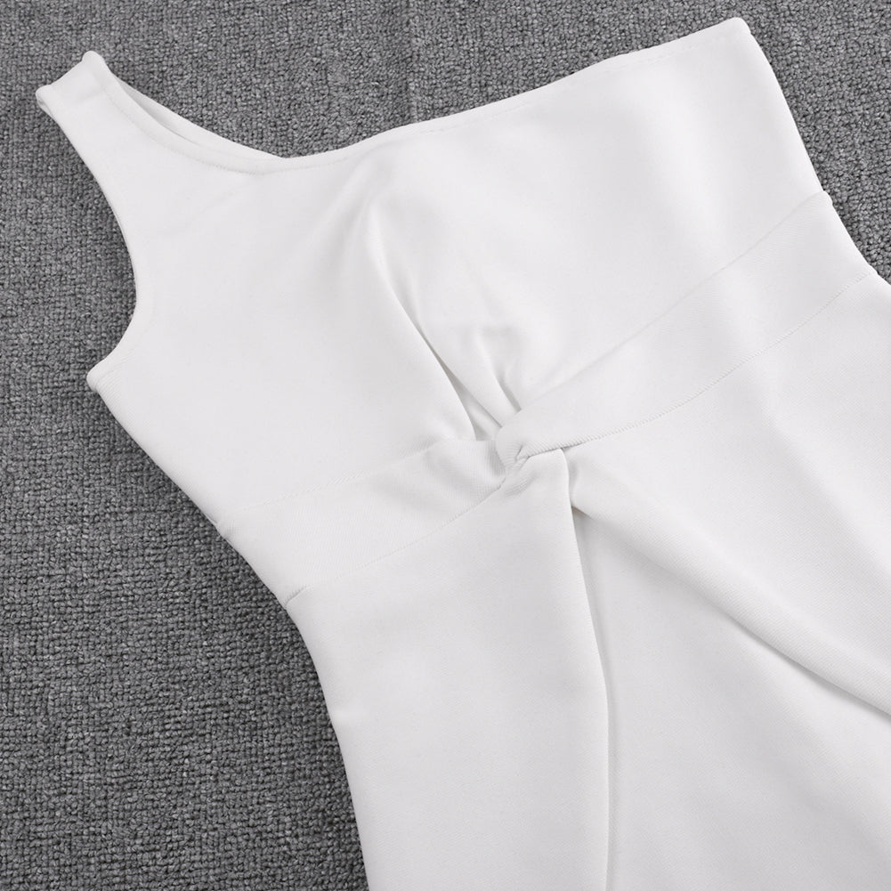 One Shoulder Twist Ruffle Trim Asymmetrical Hem Dress