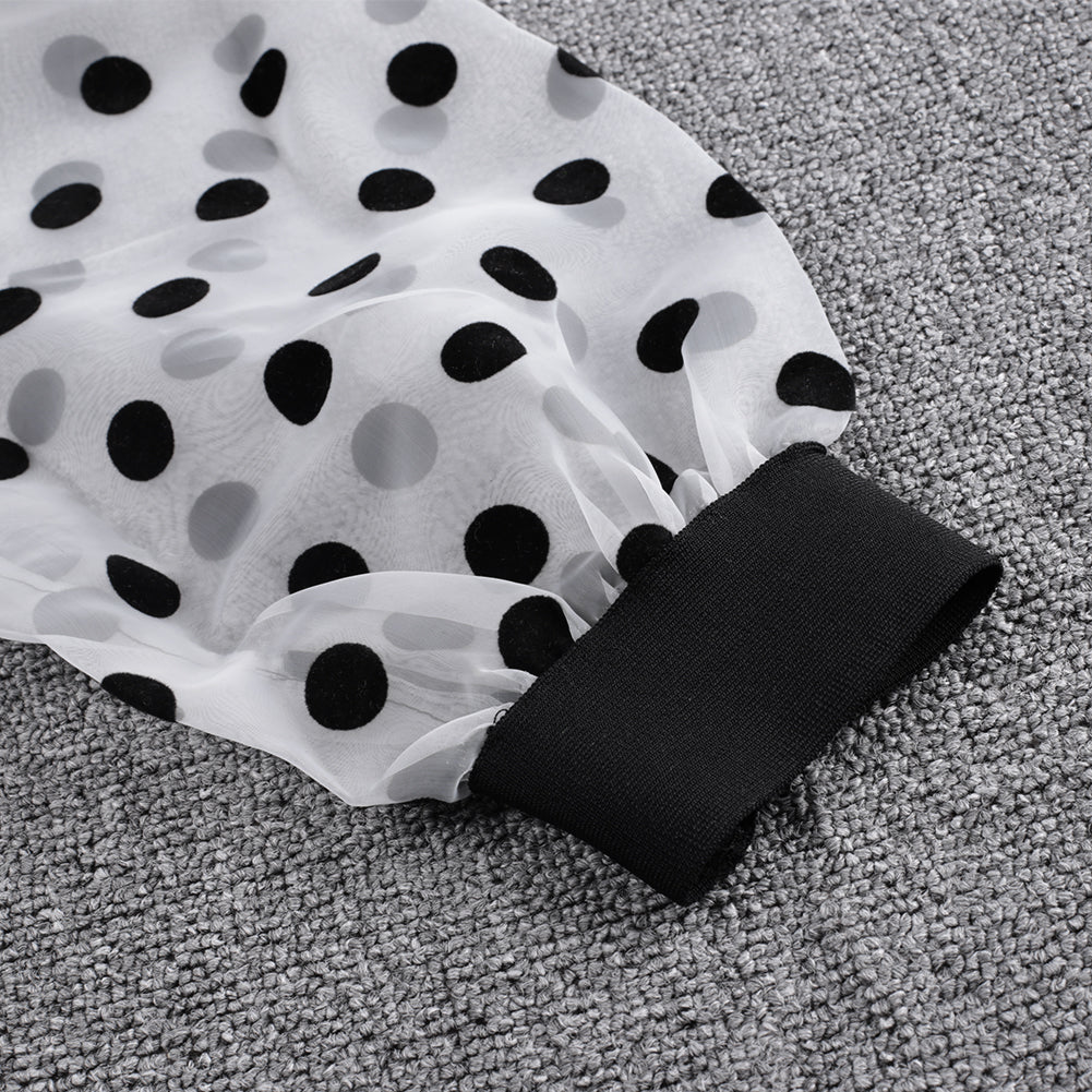 Square Collar Mid Sleeve Polka Dots Midi Bandage Dress