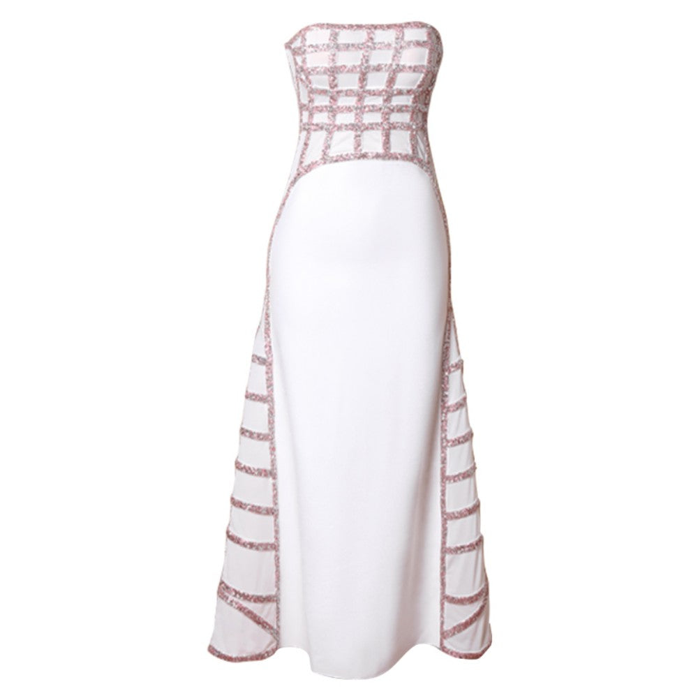 Strapless Sleeveless Maxi Striped Bandage Dress