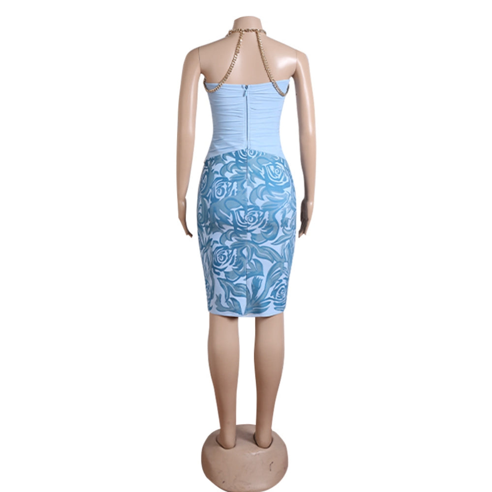 Strappy Sleeveless Midi Chain Bandage Dress