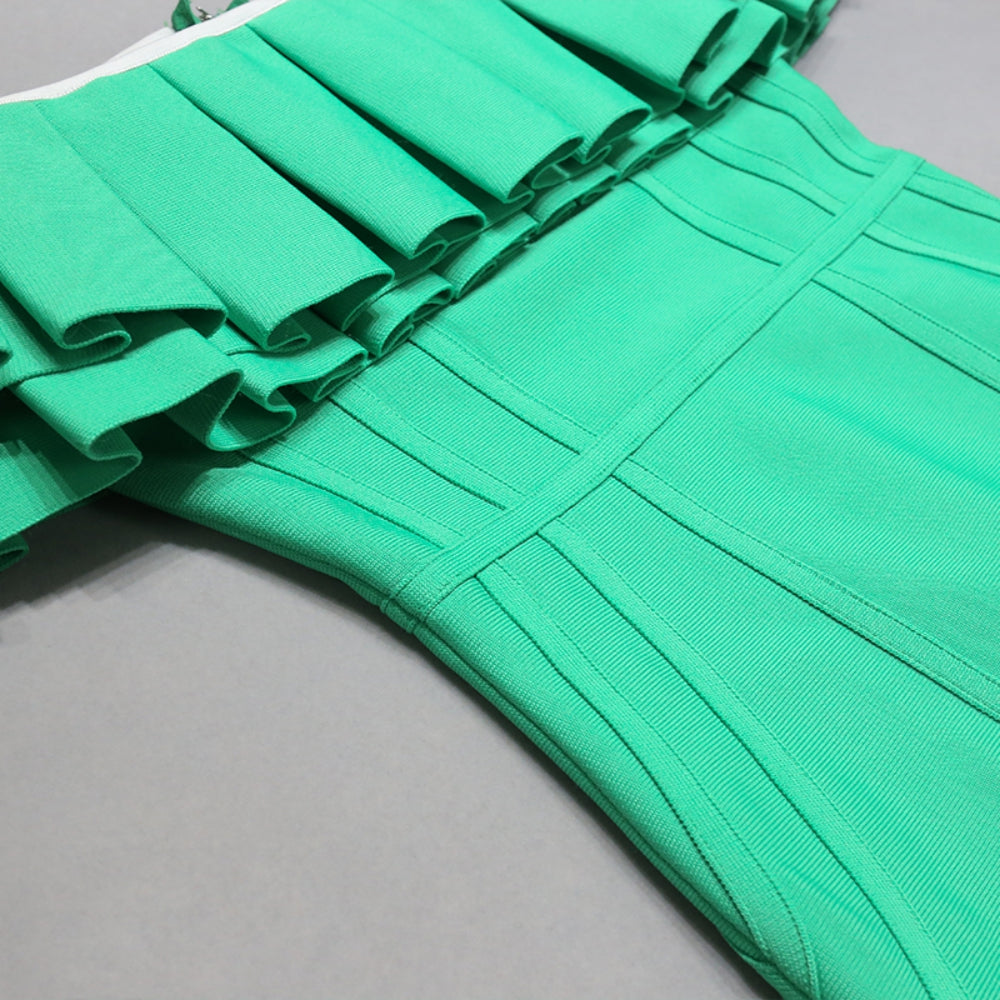 Green Layered Off-Shoulder Seam Detail Mini Dress