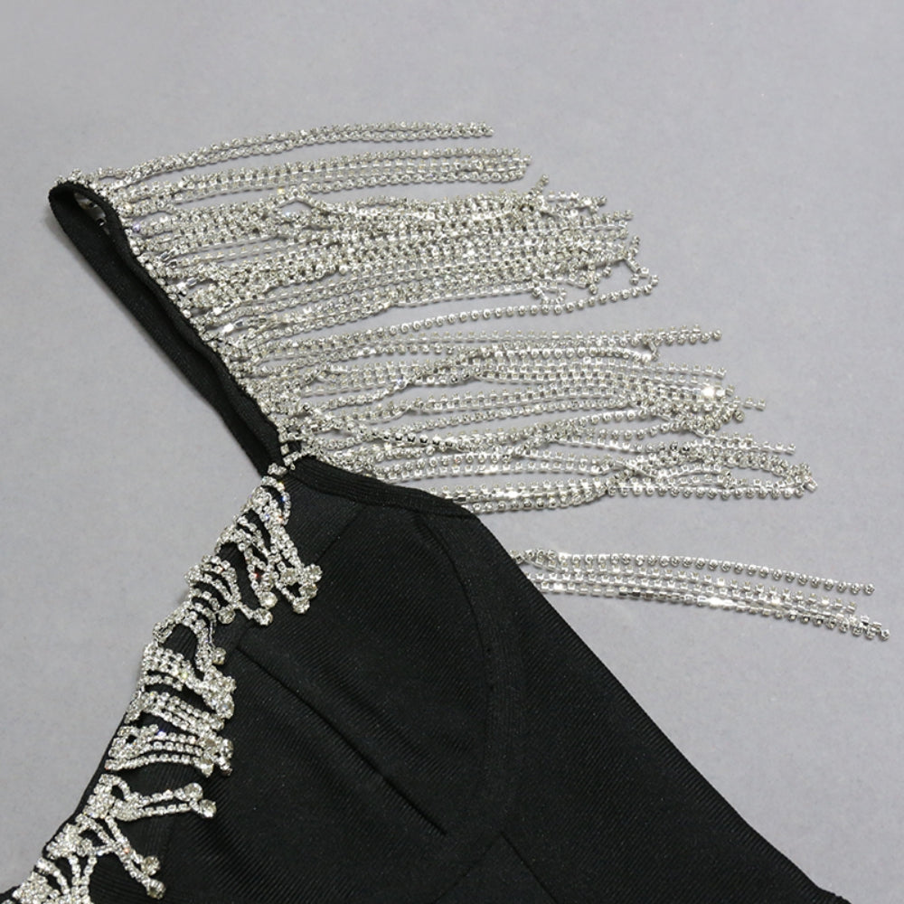 Strapless Sleeveless Diamente Embellished Midi Bandage Dress