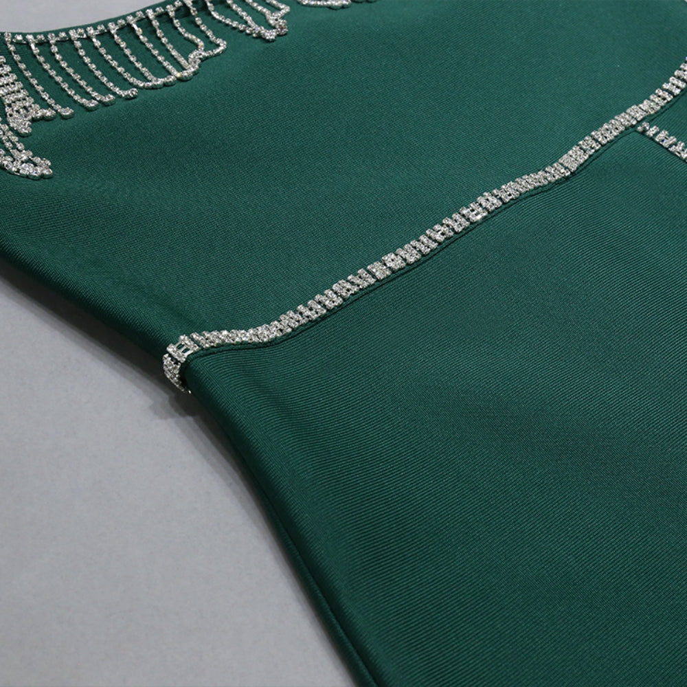 Strapless Sleeveless Midi Diamente Embellished Bandage Dress