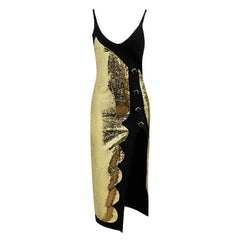 Strappy Sleeveless Sequins Midi Bandage Dress