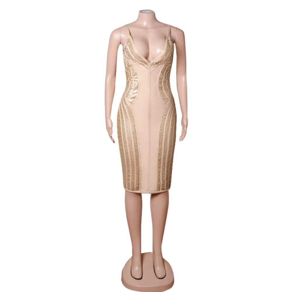 Strappy Sleeveless Midi Sequined Bandage Dress