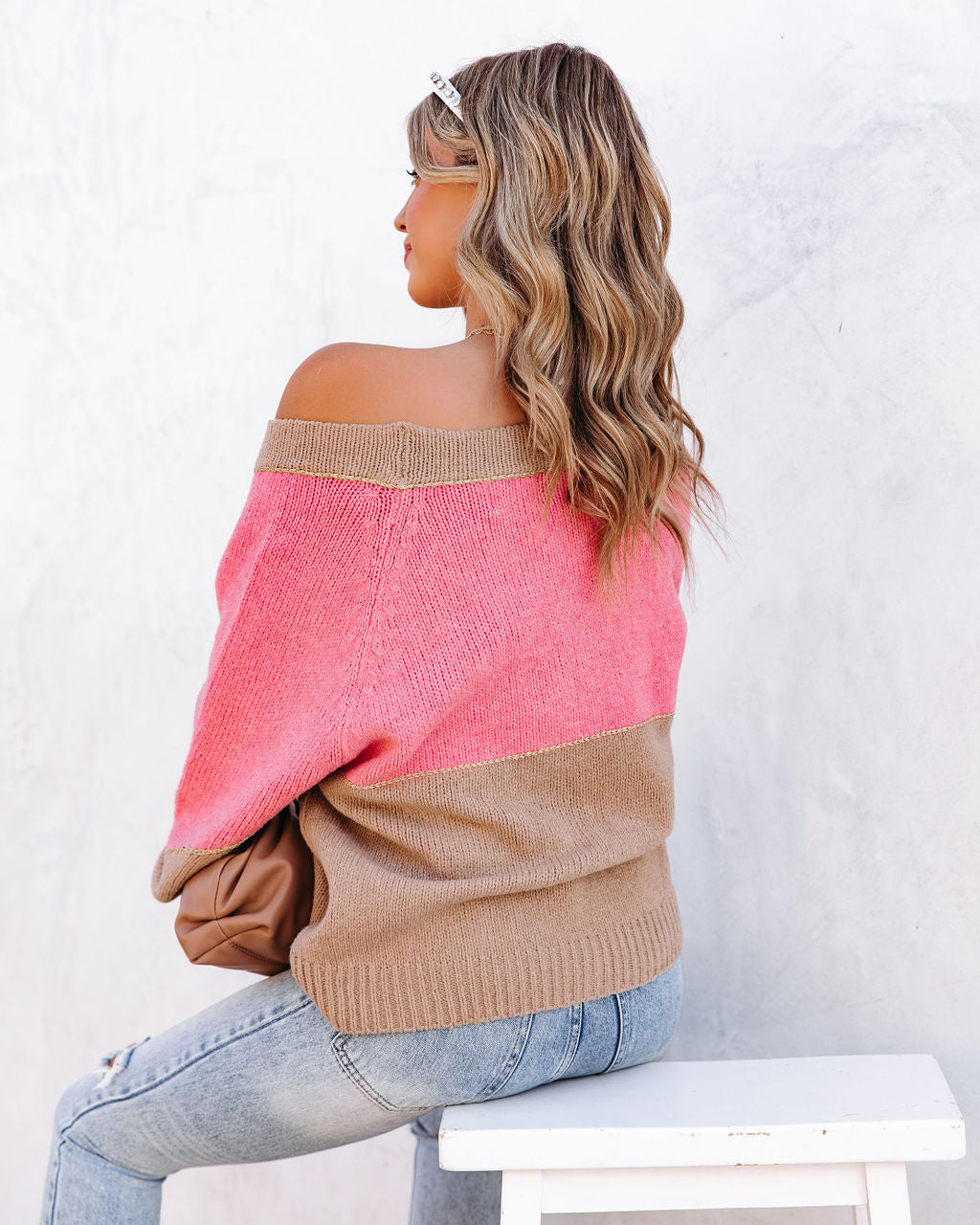 Persa Colorblock Knit Cardigan - Beige Pink