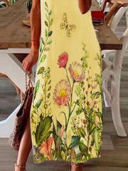 Casual Short Sleeve Flower Slit Dress