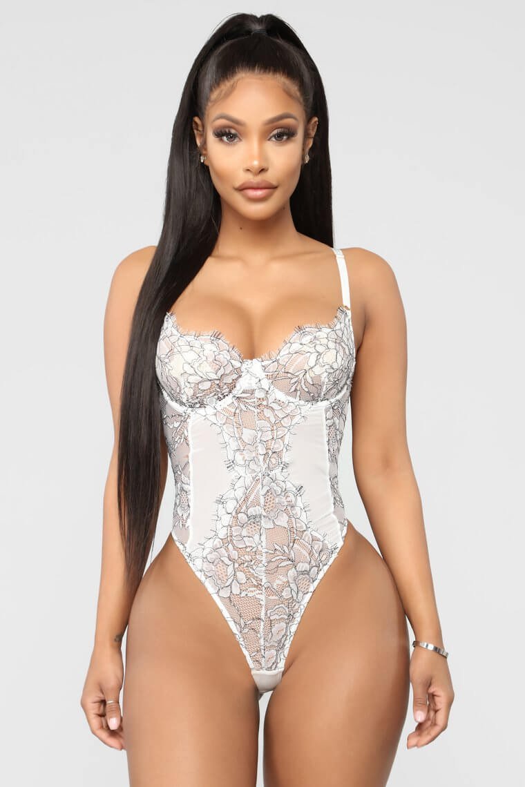 White Contrasting Positions Lace Teddy