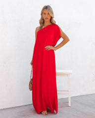 Strike A Pose One Shoulder Statement Maxi Dress - Tomato Red