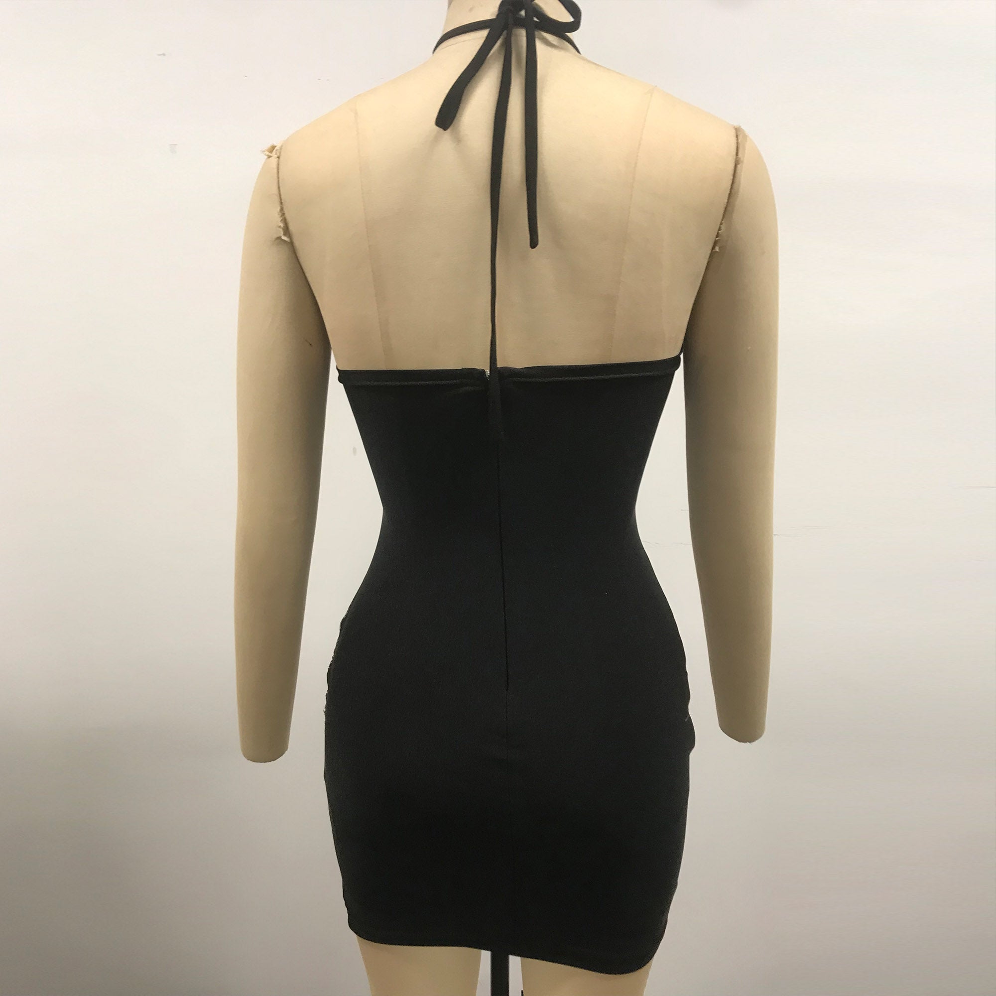 Halter Sleeveless Diamond Mini Exclusive Custom Black Dress