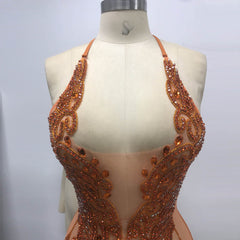 Halter Sleeveless Diamond Mini Exclusive Custom Orange Dress