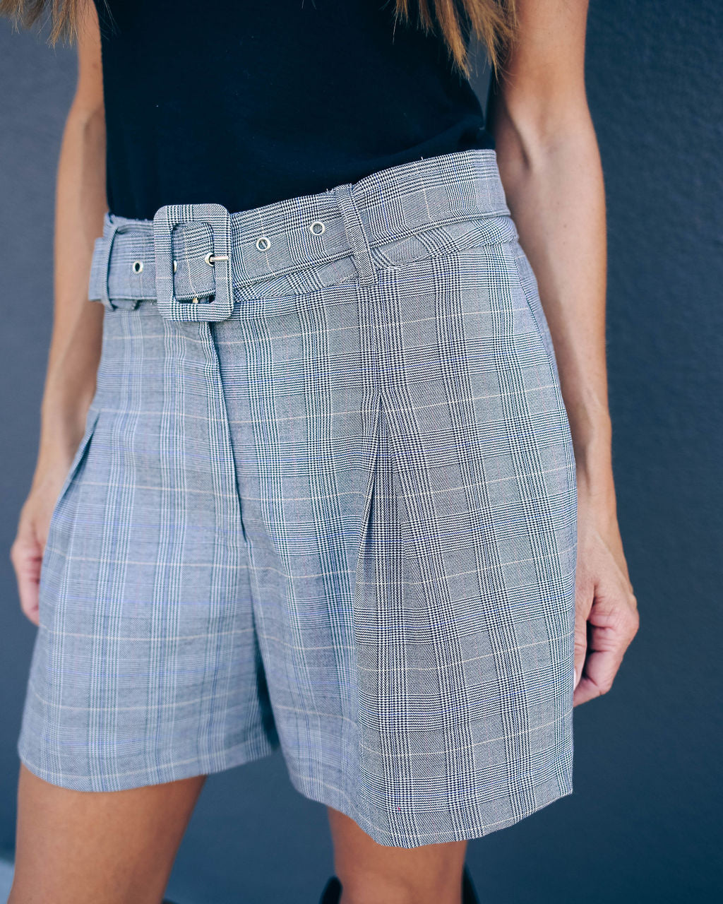 Johnson Pocketed Belted Plaid Shorts