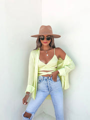 Izabel Spotted Button Down Blouse - Lime
