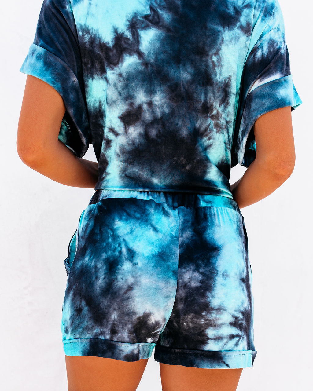 Blue Lagoon Pocketed Tie Dye Knit Shorts