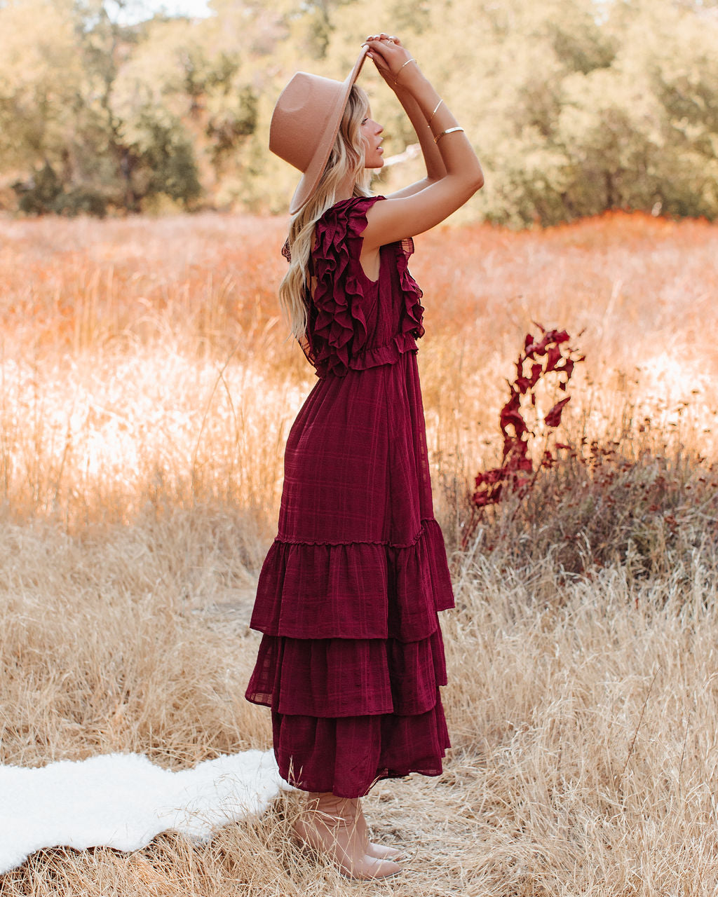 Bodhi Tiered Ruffle Maxi Dress - Wine