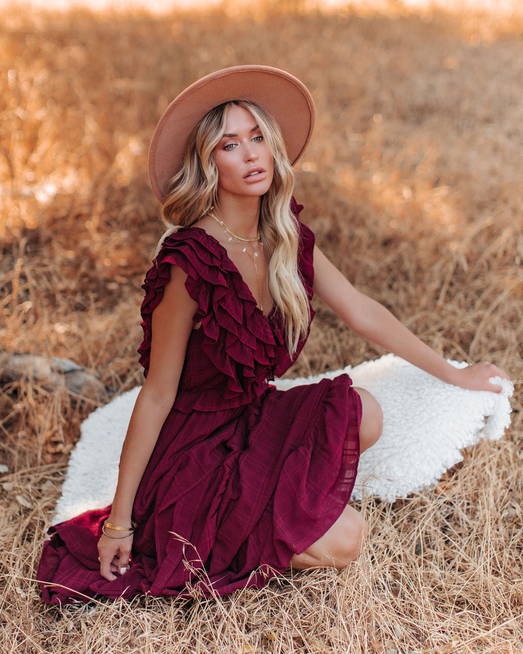 Bodhi Tiered Ruffle Maxi Dress - Wine