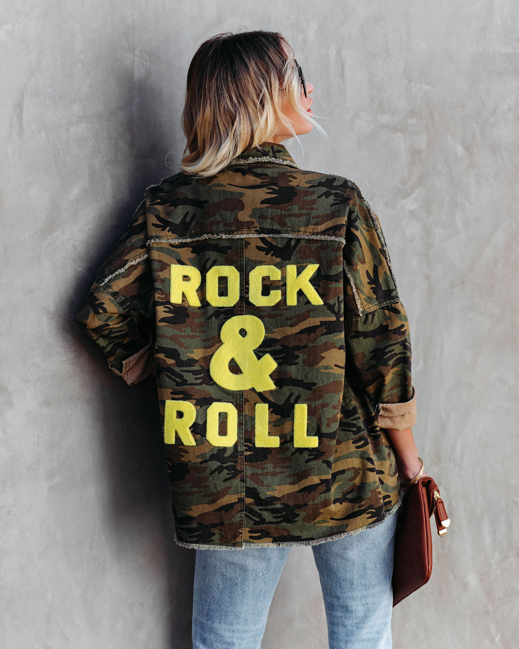 Camouflage Cotton Rock & Roll Frayed Utility Jacket