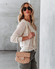 Carleen Quilted Chain Crossbody Bag - Natural
