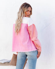Cavin Pocketed Colorblock Denim Jacket - Pink Combo
