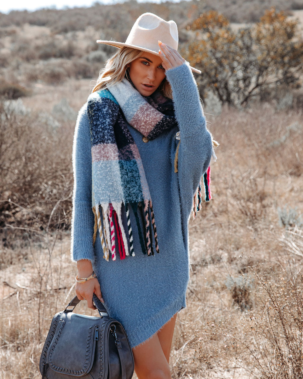 Cecelia Asymmetrical Knit Sweater Dress - Fog Blue