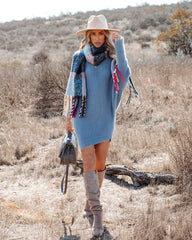 Cecelia Asymmetrical Knit Sweater Dress - Fog Blue