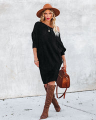 Cecelia Asymmetrical Knit Sweater Dress - Black