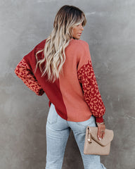 Change Of Heart Two-Tone Knit Leopard Sweater - Terracotta/ Peach