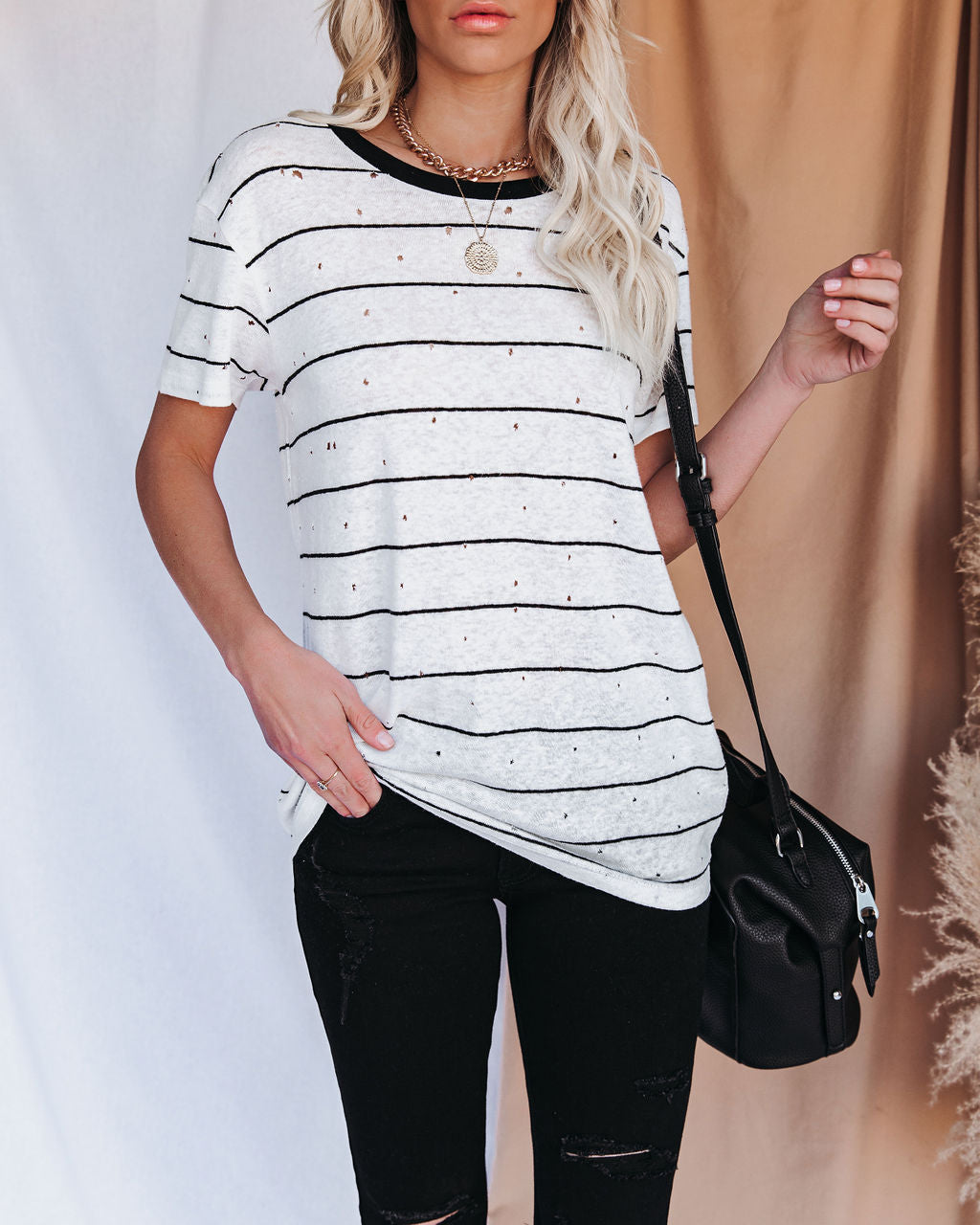 Chase Linen Blend Striped Distressed Tee