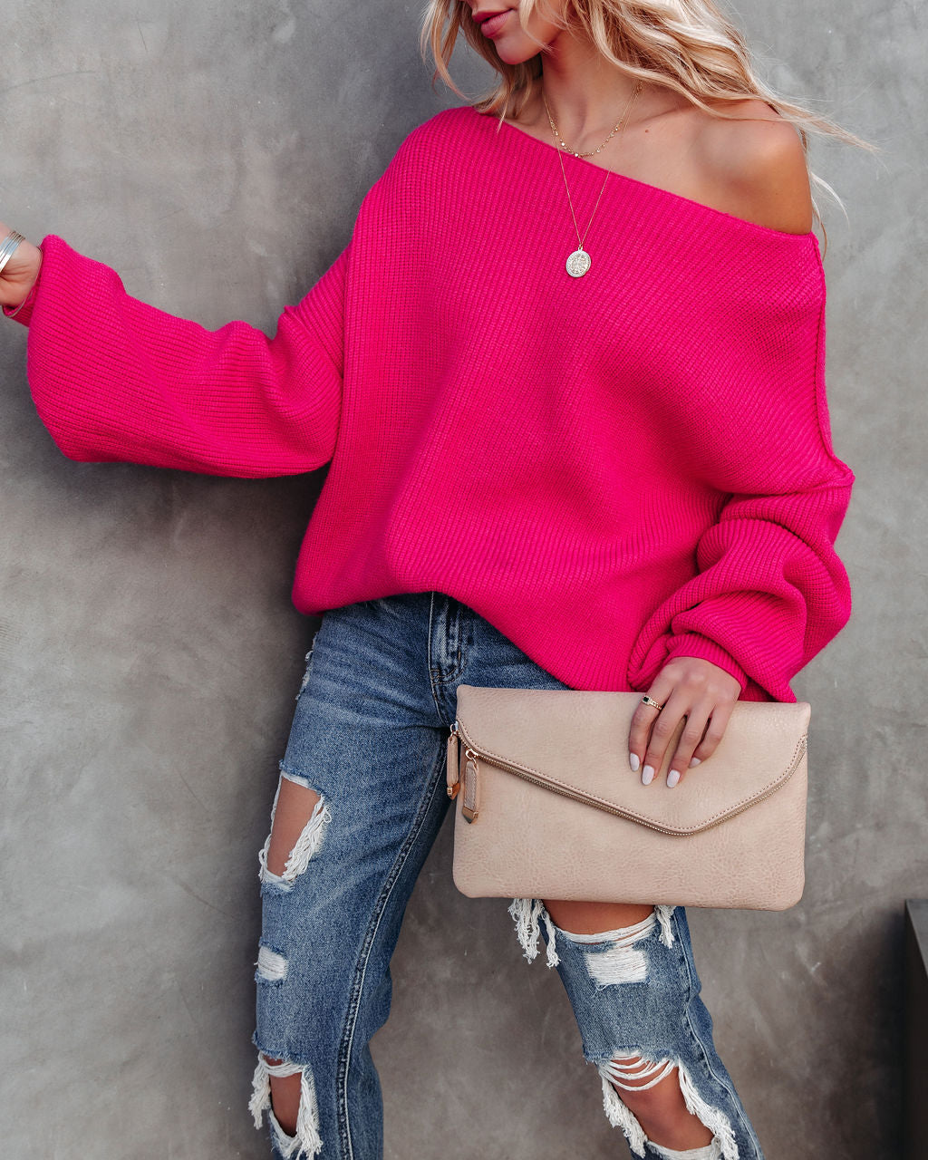 Claus For Celebration Boat Neck Sweater - Hot Pink