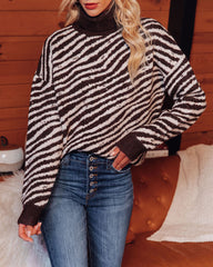 Faris Zebra Turtleneck Knit Sweater