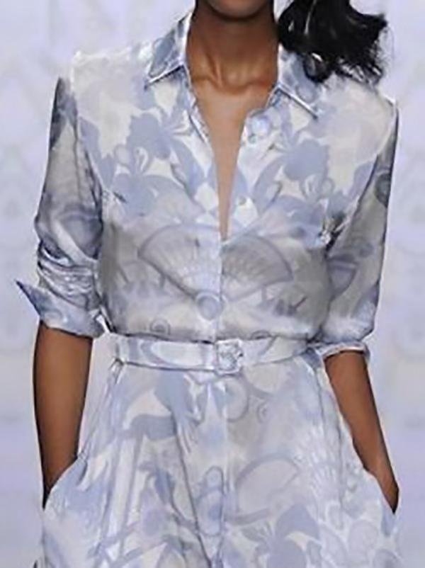 Long-sleeved Print Slim Maix Shirt Dress