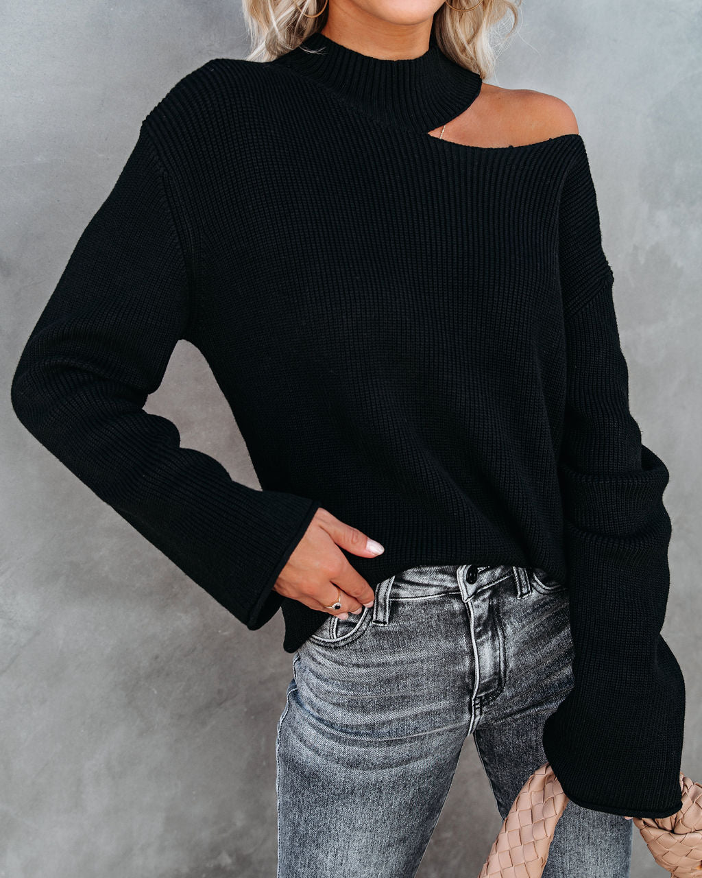 Indulgence Choker Cutout Sweater - Black