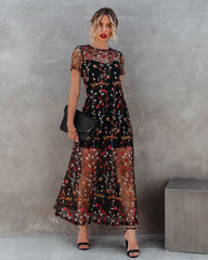Immeasurable Joy Embroidered Mesh Maxi Dress - Black