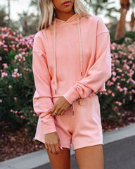 Jentry Washed Cotton Cutoff Hoodie - Pink