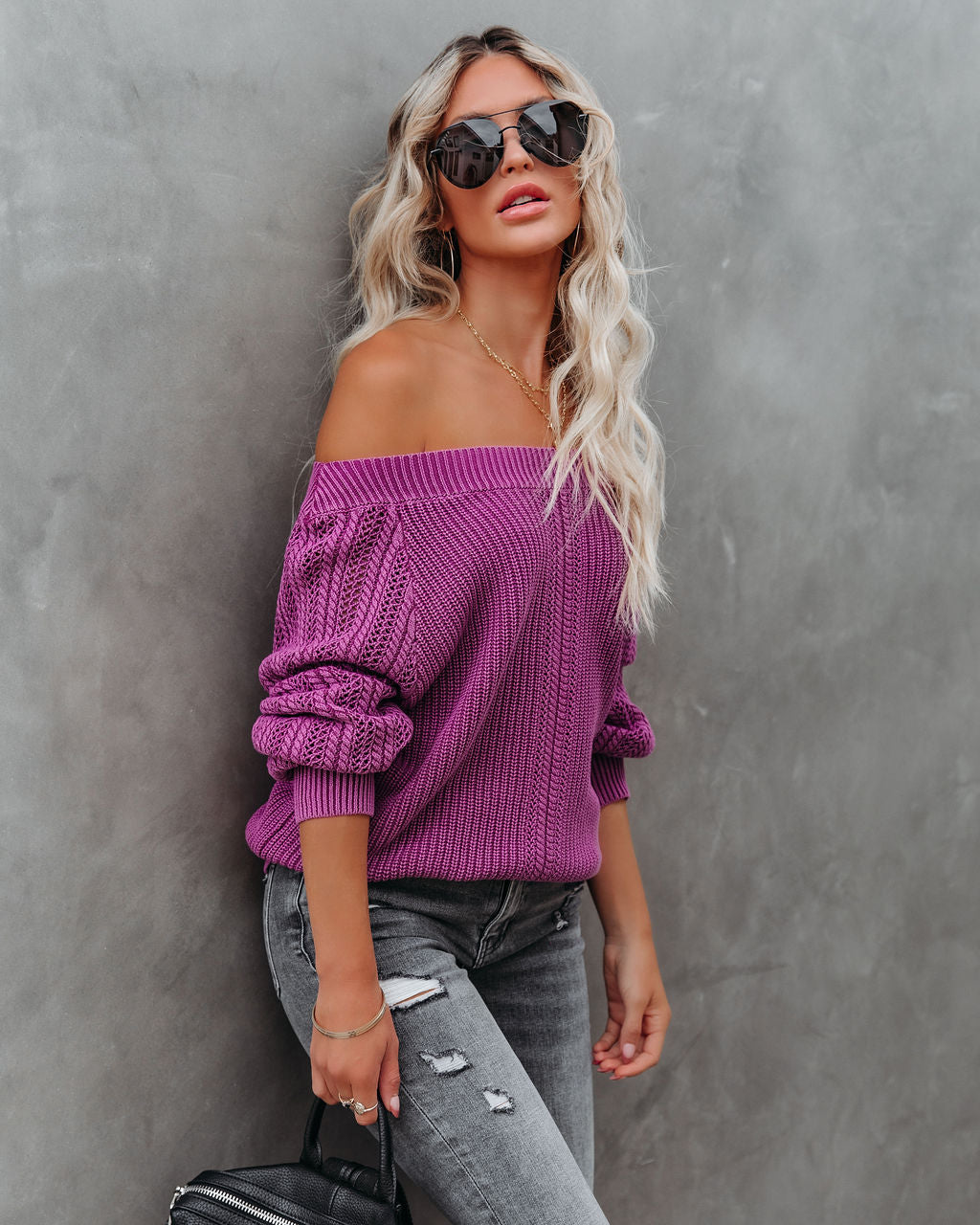 Johanna Cotton Off The Shoulder Sweater - Orchid