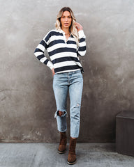 League Collared Striped Knit Rugby Top