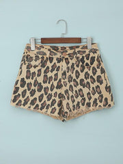 Leopard Print Fashion Frayed Casual Hot Pants Denim Shorts