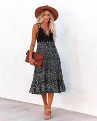 Let It Be Tiered Floral Lace Midi Dress - Black