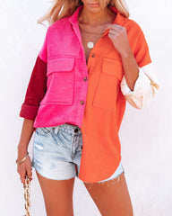 Liana Cotton Colorblock Corduroy Shacket - Pink Multi