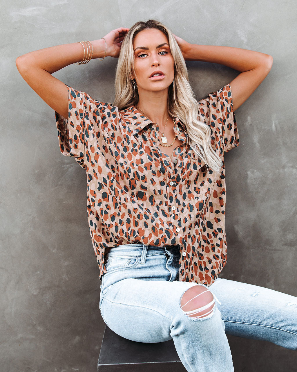 Lights Out Leopard Button Down Top