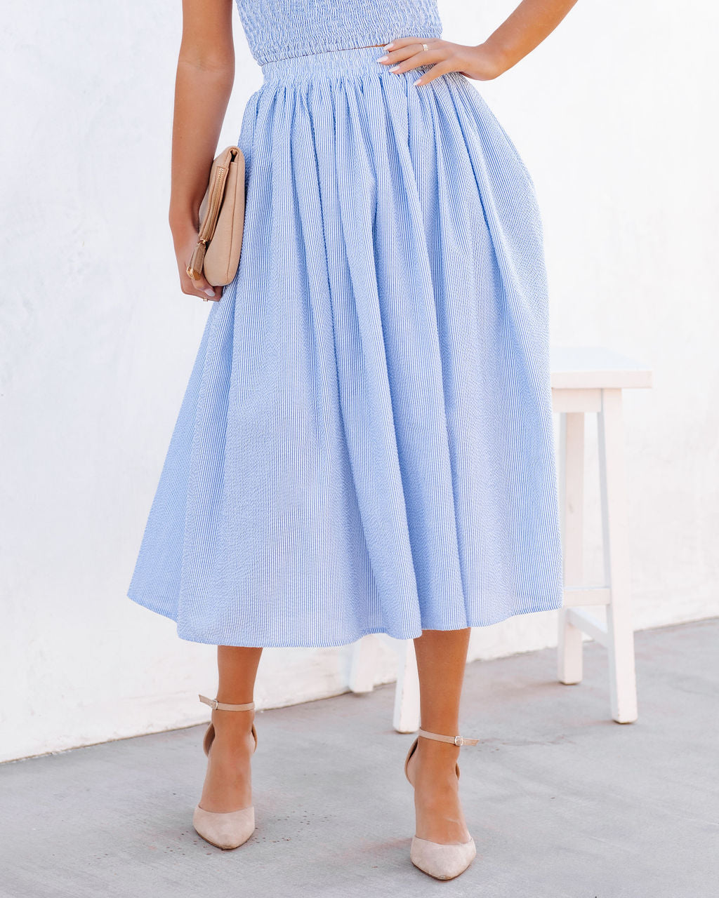Lisa Cotton Blend Pocketed Midi Skirt - Blue