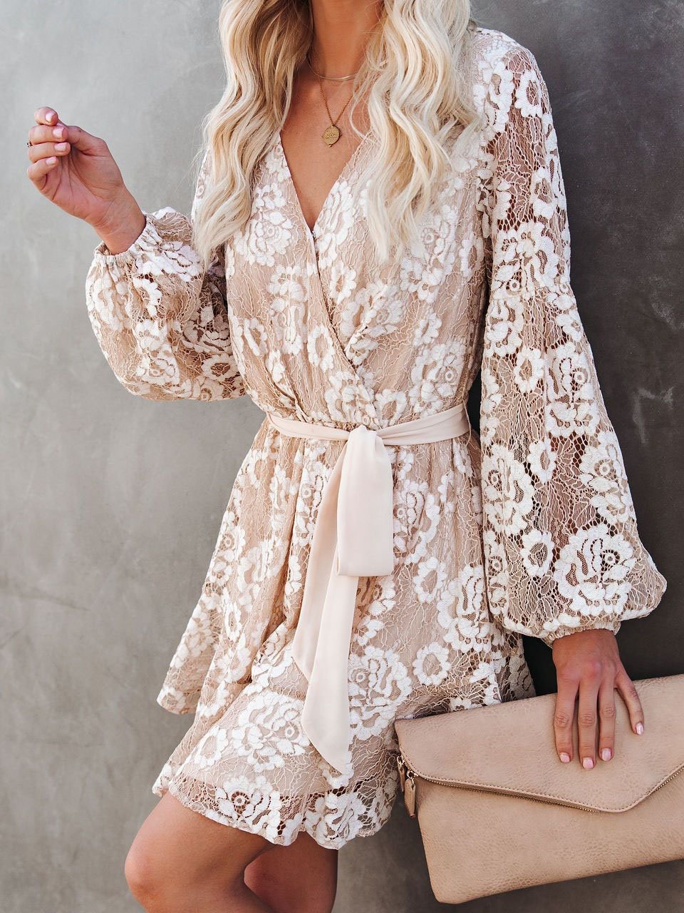 Long Sleeve Lace Printed Bohemian Ruffle Dress