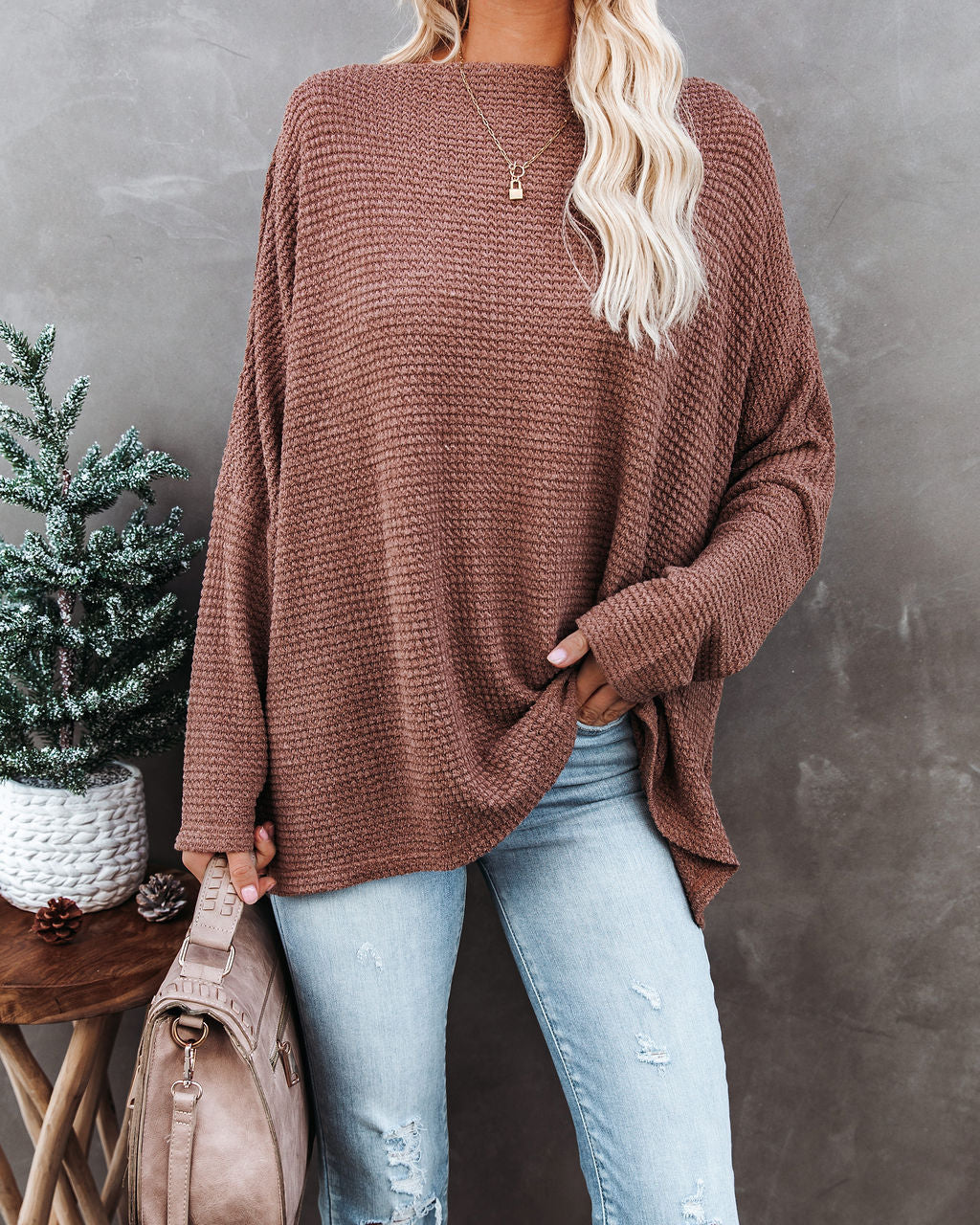 Lovell Boat Neck Thermal Knit Top - Wood