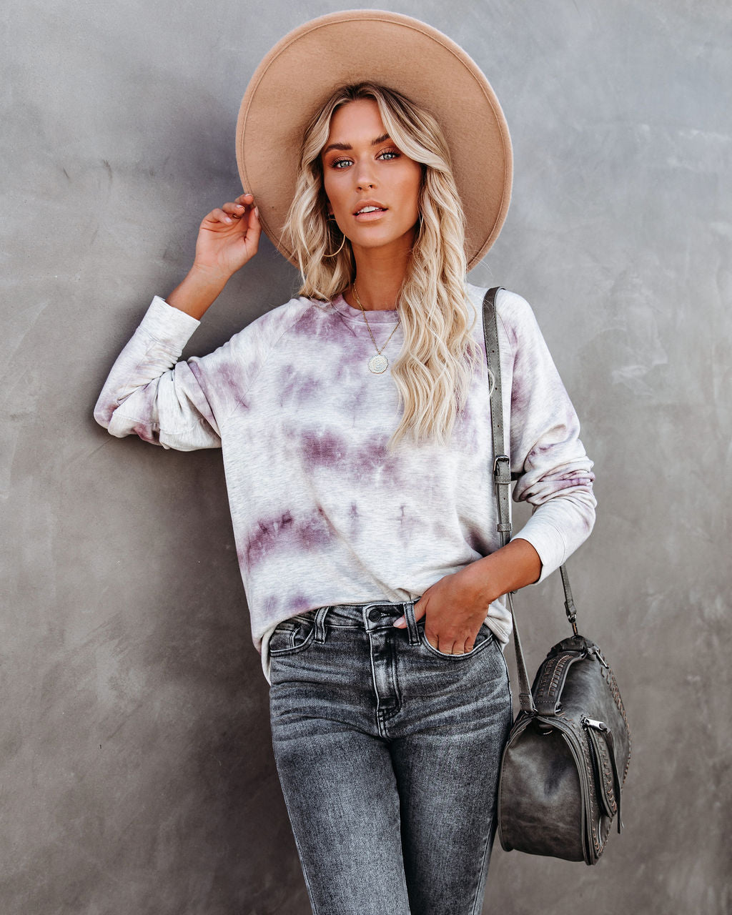 Love Song Tie Dye Soft Knit Pullover - Lavender Grey