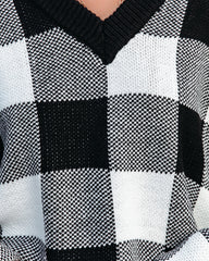 Nonny Checkered Knit Sweater - Black