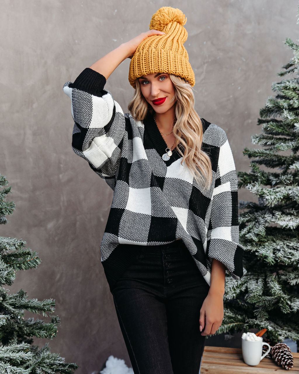 Nonny Checkered Knit Sweater - Black
